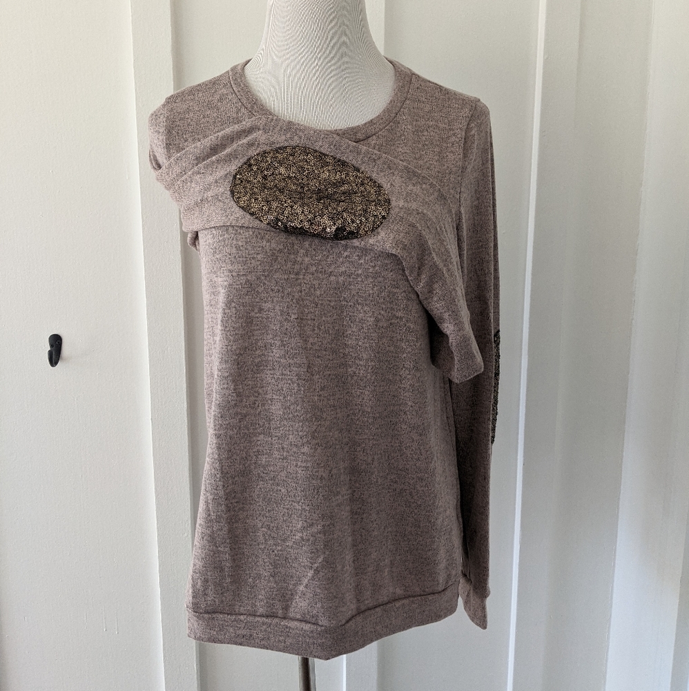 Sequin elbow patch pullover sweater
